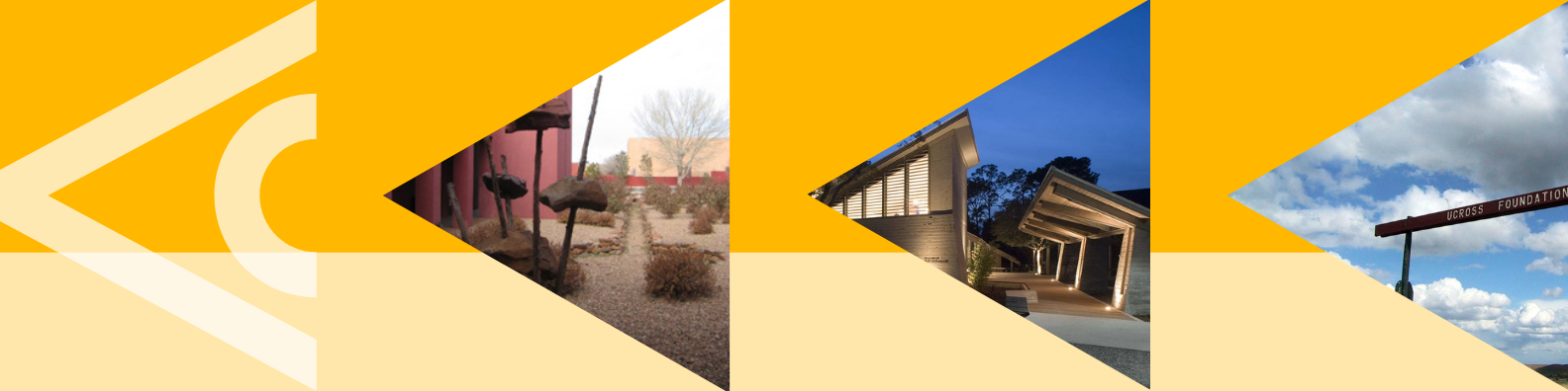 Yellow graphic with triangular photos of residency locations